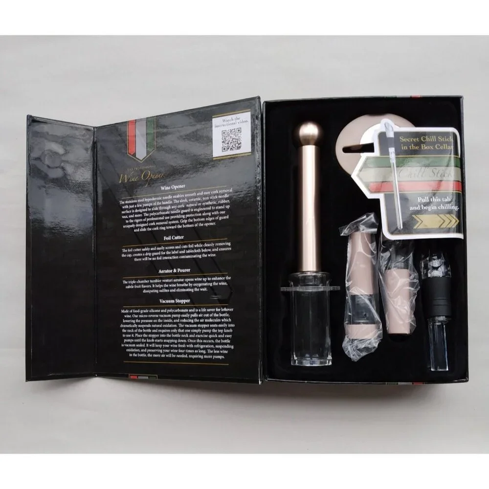 The Professional Wine Opener Set with Extra Chill Stick with Pourer in Rose Gold